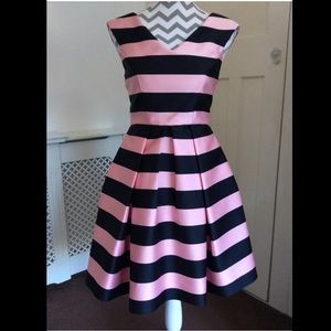 TOPSHOP Black and Pink Striped Full Prom Dress US6